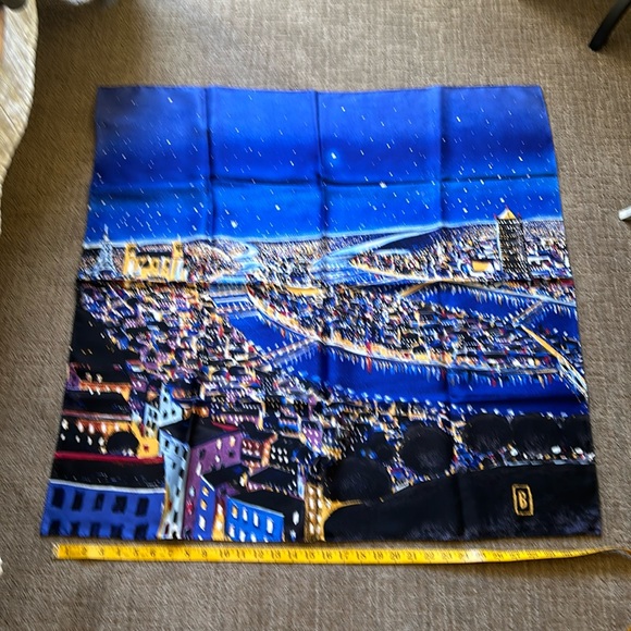 Silk scarf from LyonFrance. Gorgeous print of the city! Purchased in France - Picture 1 of 4